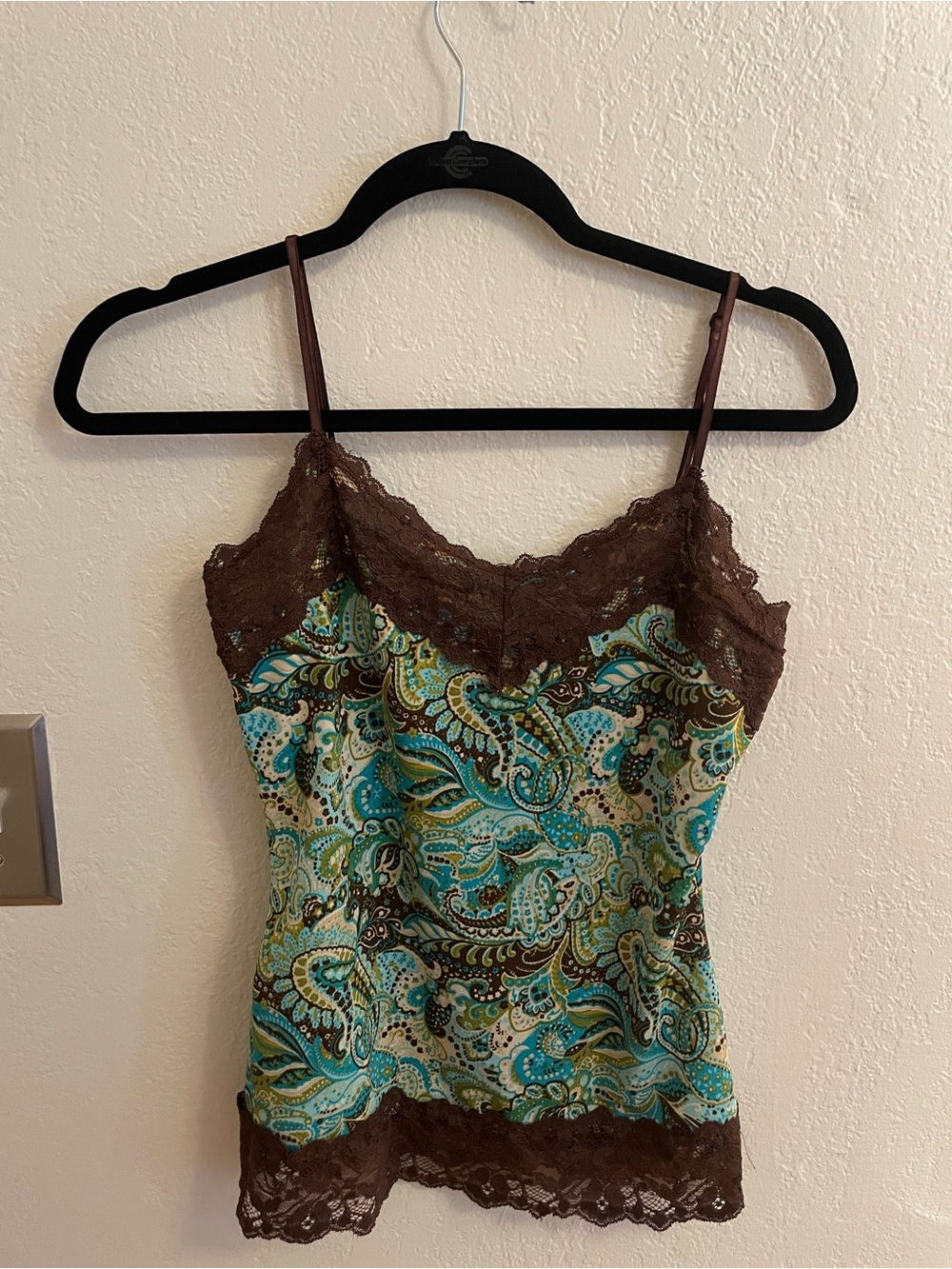 Y2K Paisley Lace-Trim Camisole in Brown and Teal